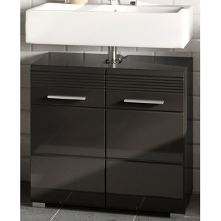 xonox.home Waschbeckenunterschrank Linus (Waschtisch Unterschrank in schwarz, 60 x 56 cm) Hochglanz, 2-türig schwarz