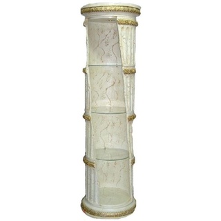 Casa Padrino Barock Säulenschrank Weiß / Gold H. 202 cm - Runder Vitrinenschrank - Beleuchteter Wohnzimmerschrank mit Glasregalen - Barock Möbel