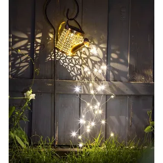 Led Solar Gießkanne Mit Erdspieß - 21 X 16 Cm - Garten Deko Beleuchtung 40 Led In Warm Weiß Beleuchtet