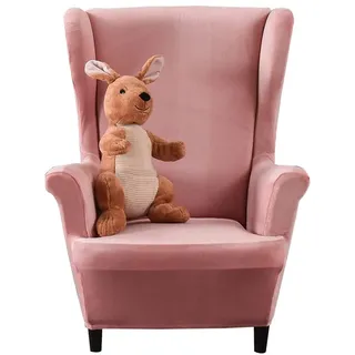 Highdi Kinder Samt Ohrensessel Überzug, Sessel-Überwürfe Ohrensessel Schonbezüge Bezug Sesselhusse Elastisch Stretch Tiger Stuhlbezug mit Armlehne Hohe Rückenlehne Universal (Rosa)