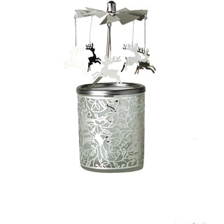 Kerzenfarm Drehkarussell Rentier für Teelichter, Metall und Glas, 16,5 cm hoch, Silber, 6x6x16.5 cm