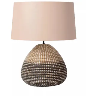 Licht-Erlebnisse Nachttischlampe TORUV, ohne Leuchtmittel, Stoff E27 rund D: 45 cm 61 cm Natur Weiß Modern Nachttischleuchte weiß