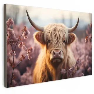 LEINWANDBILD Schottischer Hochländer - Frühling - Hochland XXL 150x100 cm
