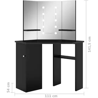 vidaXL Eck-Schminktisch mit LED Schwarz 111x54x141,5 cm
