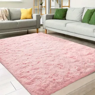 AIMECO Rosa Hochflor Teppich 200x200 cm | Waschbar & Antirutsch, Flauschiger Teppich im Skandinavischen Stil, Ideal für Mädchenzimmer, Wohnzimmer & Schlafzimmer