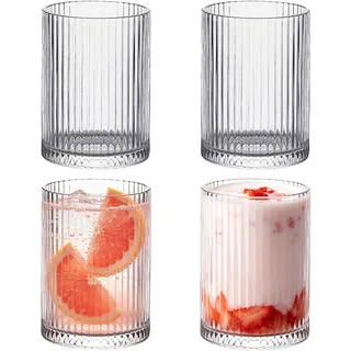 JUNANDHBAO Geriffelte Gläser, Geriffelte Trinkgläser Set 4 Stück 280ml Ripple Glas Wassergläser Matcha Gläser aus Klarem Glas für Wasser Saft Bier Whisky Eiskaffee Cocktails