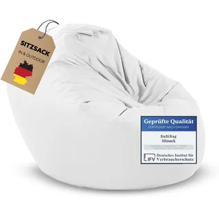 BuBiBag 2in1 Sitzsack L - XXL mit Füllung für Kinder & Erwachsene, Gaming Beanbag & Bodenkissen für Indoor & Outdoor Sessel Pflegeleicht & Wasserabweisend 2XL UNIVERSELL (Ø 145 cm Weiß)