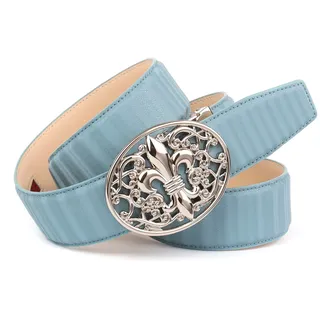 Anthoni Crown Damengürtel Leder blau/silber 90