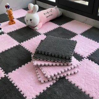 Volltonfarbe Wohnzimmer Ineinandergreifende Puzzle-teppiche,Flauschige Schlafzimmer EVA Schaumstoff Teppiche,Dick PlüSch Weiche Krabbelmatte,10 Stück (1 Stück 30*30cm),Schallschutz,Schutzboden. ( Colo