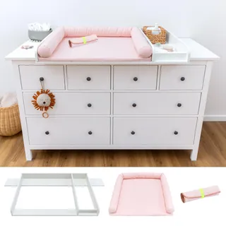 LIMMALAND Wickelaufsatz Set für IKEA HEMNES – mit Aufsatz, Wickelauflage & Umrandung aus 100% Baumwolle (Blush, 160 cm Aufsatz, Auflage & Unterlage)