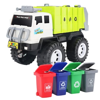 Syangkaitian Müllwagen-Spielzeug für Kinder, Jungen und Mädchen, Kinder-Müllwagen-Spielzeug, Müllwagen mit 4 Müllsortierbehältern für Kinder, Sanitär-LKW, Auto, Müllwagen, Spielset, Spielzeugfahrzeuge