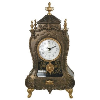 Casa Padrino Barock Tischuhr Bronze / Antik Gold 17 x 9 x H. 32 cm - Barockstil Schreibtischuhr mit Melodie - Barock Schreibtisch Deko - Barock Deko Accessoires - Barockstil Uhren