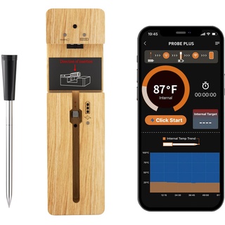 Rilitor wirklich drahtloses Fleisch Thermometer,Digital Bluetooth BBQ Thermometer mit 393FT/120M Bereich APP Steuerung,Wireless Fleisch Thermometer Probe für Ofen Grill Küche Raucher Air Fryer Kochen