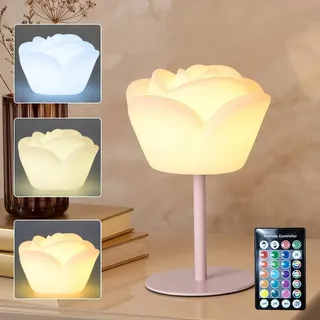 YOFHPT Kabellose Tischlampe Blume mit Fernbedienung, 16 Farb RGB Blumen Lampe, Stufenlos Dimmbar Tischlampe Batteriebetrieben mit Timer, Vintage Nachttischlampe, Flower Lamp für Innen & Außen