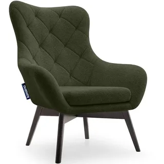 KONSIMO® Ohrensessel RAMOS, Sessel mit Steppung,robuste Holzbeine,Polyurethanschaum im Sitz grün