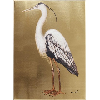 Kare Design Bild Touched Heron Left, XXL Leinwandbild auf Keilrahmen, Wanddekoration mit Vogel, bunt, Gold (H/B/T) 70x50x4cm