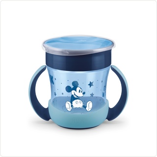 NUK Disney Mickey Mouse Mini Magic Cup Night, 160ml, einzigartiger Trinkrand, abdichtende Silikonscheibe, ab 6 Monaten, 1 Stück, blau