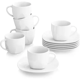 MALACASA, Serie Elisa, 12Tlg. Set Cremeweiß Porzellan Kaffeeservice Kaffeebecher