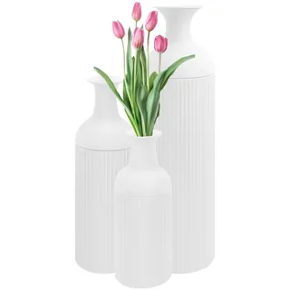 BRRIDE Bodenvase Groß Schwarz, 67/50/40cm Hohe Bodenvasen Set of 3, Dekovase Standvase Zylinder Vase Kunstblume Aus Hochwertigem für Esszimmer Schlafzimmer Corner Flur Büro (Weiß)