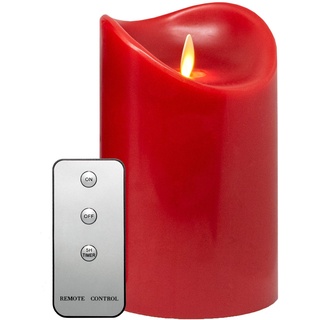 Tronje 15cm LED Kerze mit Timer u. Fernbedienung - Leuchtdauer 1000 Std. Echtwachskerze mit beweglicher Flamme Rot