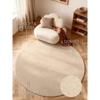 ELLE DECORATION Knots, hellbeige, H:13mm Ø:160cm, Wolle, Teppiche, Handtuft, Wolle, Rund, feines Bouclé, Wohnzimmer, Schlafzimmer, Natur