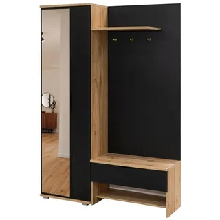 Deine Möbel 24 Garderobe, Schwarz, Eiche Wotan, Holzwerkstoff, 140x200x40 cm, Garderobe, Garderoben-Set & Garderoben-Serien, Garderoben-Sets