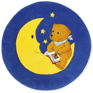 Kinderteppich Mondbär, Blau, Gelb, Textil, Tier, rund, Textiles Vertrauen - Oeko-Tex®, für Fußbodenheizung geeignet, Teppiche & Böden, Teppiche, Teppich Kinderzimmer