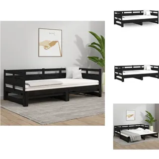 vidaXL Tagesbett Ausziehbar Schwarz Massivholz Kiefer 2x(80x200) cm - Betten & Bettgestelle - Schwarz
