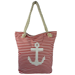 Taschen4life Strandtasche maritime Strand Tasche 1604, gestreift mit Anker Motiv, Stofftasche, Canvas (Segeltuch), mit Reißverschluss rot