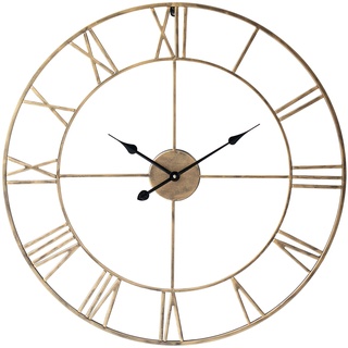 LW Collection Wanduhr Olivier Gold 80cm - Große Wanduhr mit römischen Ziffern - Moderne Industrielle Leises Wanduhr - Stille Uhr