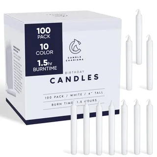 Candle Charisma 100 weiße Zauberkerzen, 10,2 cm, paraffinfrei, rauchfrei und tropffrei, farbige Kerzen, lange Brenndauer, 1,1 cm dicke Spitzkerzen für Rituale, Hexerei und Partys