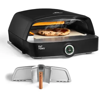 BURNHARD® Gas-Pizzaofen FAT TONY, 450 °C – 650 °C, 8 kW Outdoor Ofen für Pizza (62,5 x 57,5 x 28,5 cm) inkl. Cordierit-Pizzastein, geeignet für Terrasse, Balkon und Garten