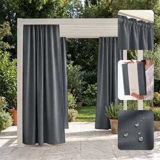 ROOM99 Outdoorvorhäng mit Kräuselband Garden Line 155 x 250 cm Breite x Höhe Outdoor Vorhang wetterfest Wasserdicht Sichtschutz Sonnenschutz Gardinen Garten Winddicht Dunkelgrau, 1 Stück