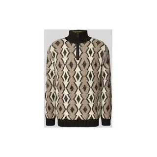 Strickpullover mit gerippten Abschlüssen Modell 'ARGYLES', Mittelbraun, L