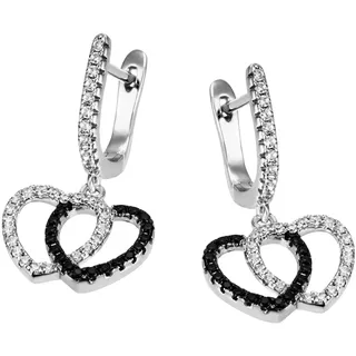 Paar Creolen FIRETTI "Schmuck Geschenk Silber 925 Herzen", weiß (silberfarben, schwarz, kristallweiß, kristallweiß, schwarz), Ohrringe, Damen, Silber 925 (Sterlingsilber), mit Zirkonia (synth.)