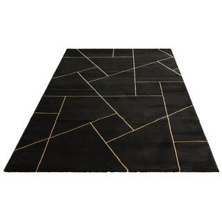 Teppich LEONIQUE "Lerina" Teppiche Gr. B/L: 160 cm x 230 cm, 12 mm, 1 St., schwarz (black, gold) Esszimmerteppiche