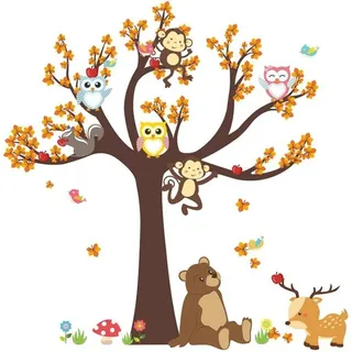 Dschungeltier-wandtattoo Für Kinder – Eule, Affe, Papagei – Wanddekoration Für Schlafzimmer, Wohnzimmer, Kinderzimmer Und Kindertagesstätte