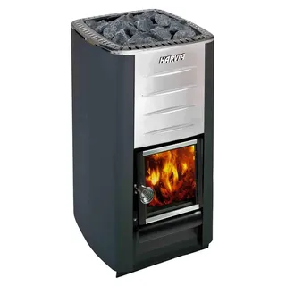 Harvia Holz-Saunaofen M3 für 6-13 m3 Sauna, 30 kg Steine, mit Glastür - Schwarz
