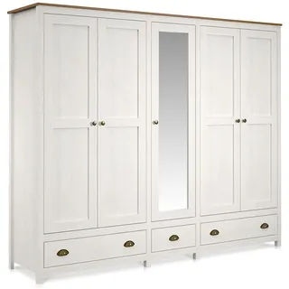 moebel-eins TRICO Kleiderschrank/Drehtürenschrank, Material Massivholz, Kiefer Weiss/eichefarbig, 5-türig