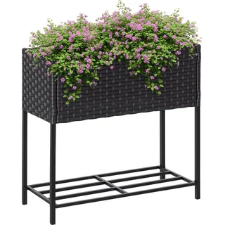 Hochbeet – Großer Stauraum – Metall Und Braunes Kunstfaser-rattan – 70 X 30 X 70 Cm – Designer