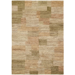 Cazaris Wollteppich, Grün, Textil, Karo, rechteckig, 70x140 cm, für Fußbodenheizung geeignet, Teppiche & Böden, Teppiche, Naturteppiche