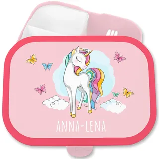 Shirtracer Mepal Brotdose Kinder personalisiert Einhorn Schmetterlinge | Rosa, 750 ml, Einschulung, Schulanfang, Schultüte, Schulkind, Schule, Vesperbox, mit Fächern, spülmaschinenfest, Snackbox
