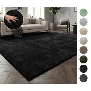 OTTO home Teppich Cali, in Standard- und Premium-Qualität, 13 mm oder 16 mm Höhe, rechteckig, Uni-Farben, kuschelig, & weich, waschbar, Wohnzimmer, Schlafzimmer schwarz 180 cm x 230 cm