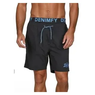DENIMFY Badehose Herren Lang Badeshorts Doppelter Bund DFNeo Schwarz-Maya Blau L