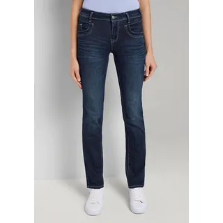 TOM TAILOR Boyfriend-Jeans Straight Bleached Jeans Regular Fit Denim Hose aus Baumwolle ALEXA 4649 in Dunkelblau blau 27W / 30L