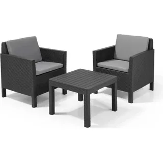Allibert Polyrattan Balkonmöbel-Set "Chicago" graphit 2 Sessel und Tisch - Grau