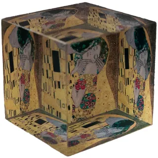 Rechteckiger Briefbeschwerer in quadratischem Design aus Glas, KLIMT – Der Kuss, 6 x 6 cm