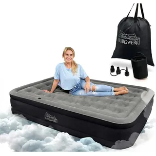 Burgwerk Luftbett für 2 Personen | Edles Gästebett & Campingbett | Aufblasbare Matratze mit Elektropumpe 150x200 | Selbstaufblasende Luftmatratze