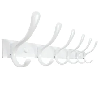 SKOLOO Kleiderhaken wand - 6 Haken, Garderobenleiste Edelstahl, Garderobenhaken Schwere, Metall Hakenleiste, Stabile Hakenleiste zum Aufhängen von Mantel, Jacke, Kleidung, Hut(Weiß)