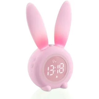Aoreun wecker kinder, Cute Rabbit Kinderwecker Nachttischlampe-Snooze-Funktion mit licht Digital, zeitgesteuertes Nachtlicht wecker, Kindertagesgeschenk für Kinder, Mädchen - Rosa